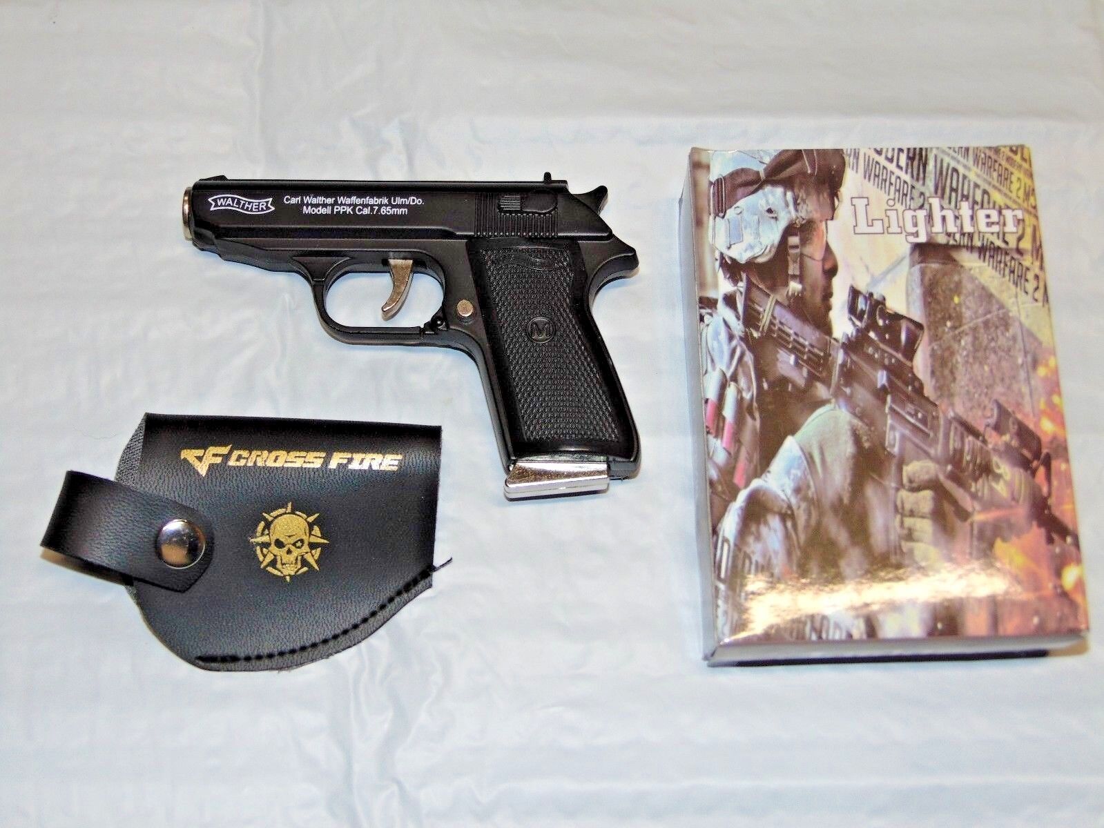 Walther PPK Gun Shape Jet Torch Lighter With Spring Knife Clip USA Stocked