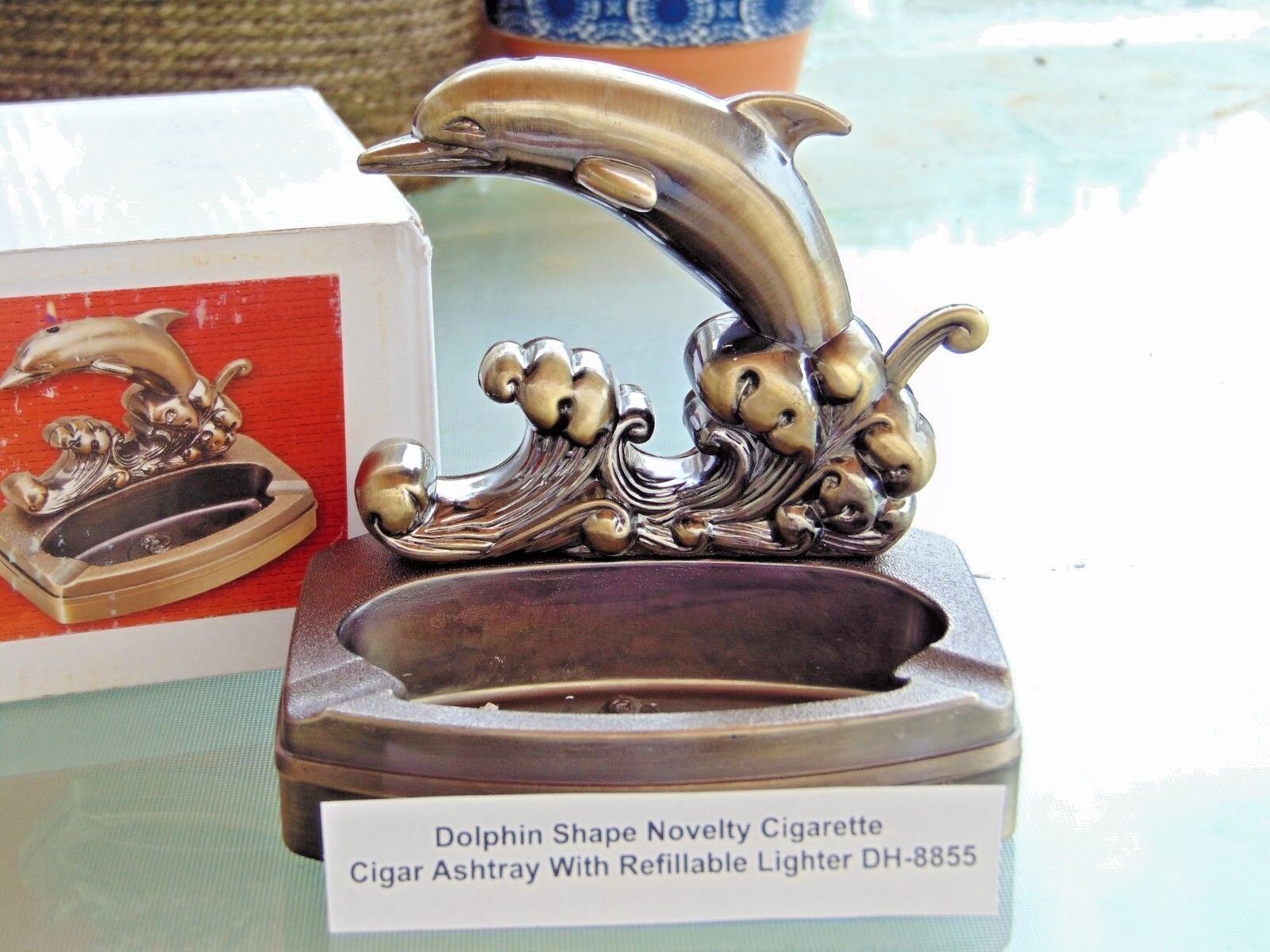 Novelty Dolphin Shape Ashtray With Refillable Lighter USA Stocked And Shipped