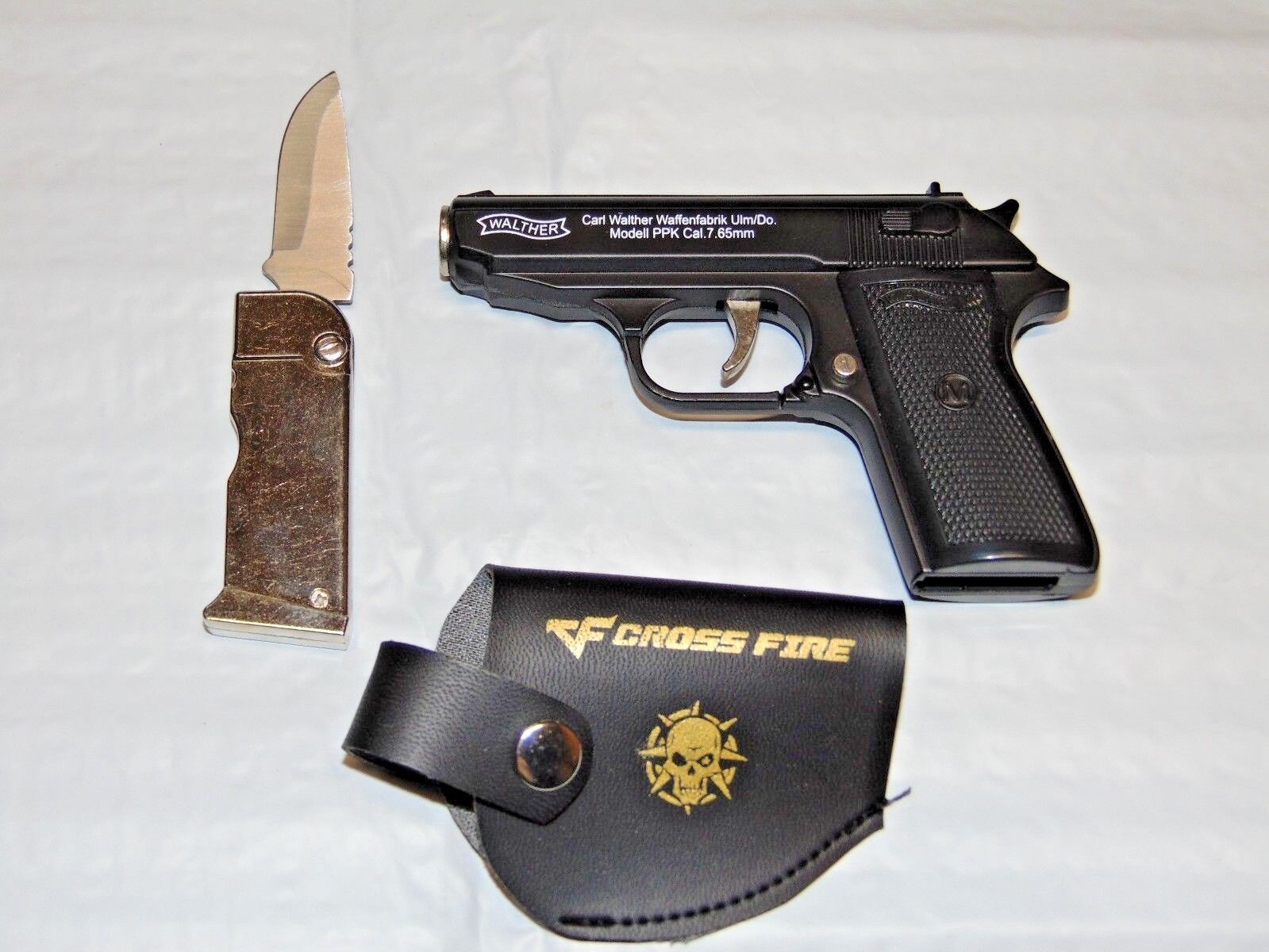 Walther PPK Gun Shape Jet Torch Lighter With Spring Knife Clip USA Stocked