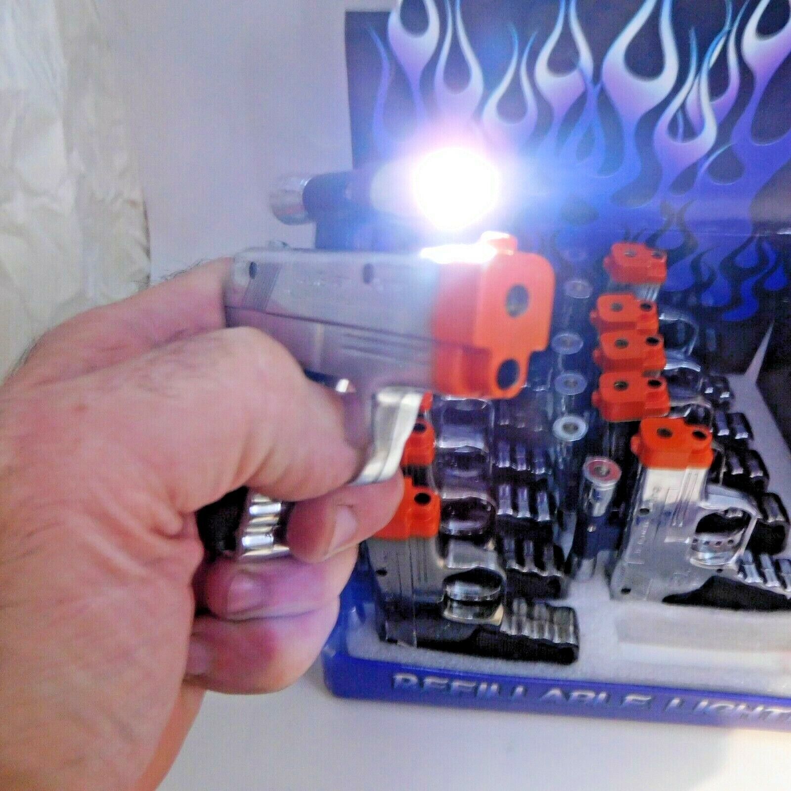 Pistol Gun Style Butane Jet Torch Lighter with White Flashlight Site USA Stocked