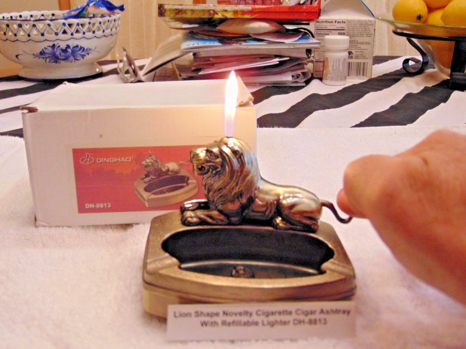 Novelty Lion Shape Ashtray With Refillable Lighter USA Stocked And Shipped