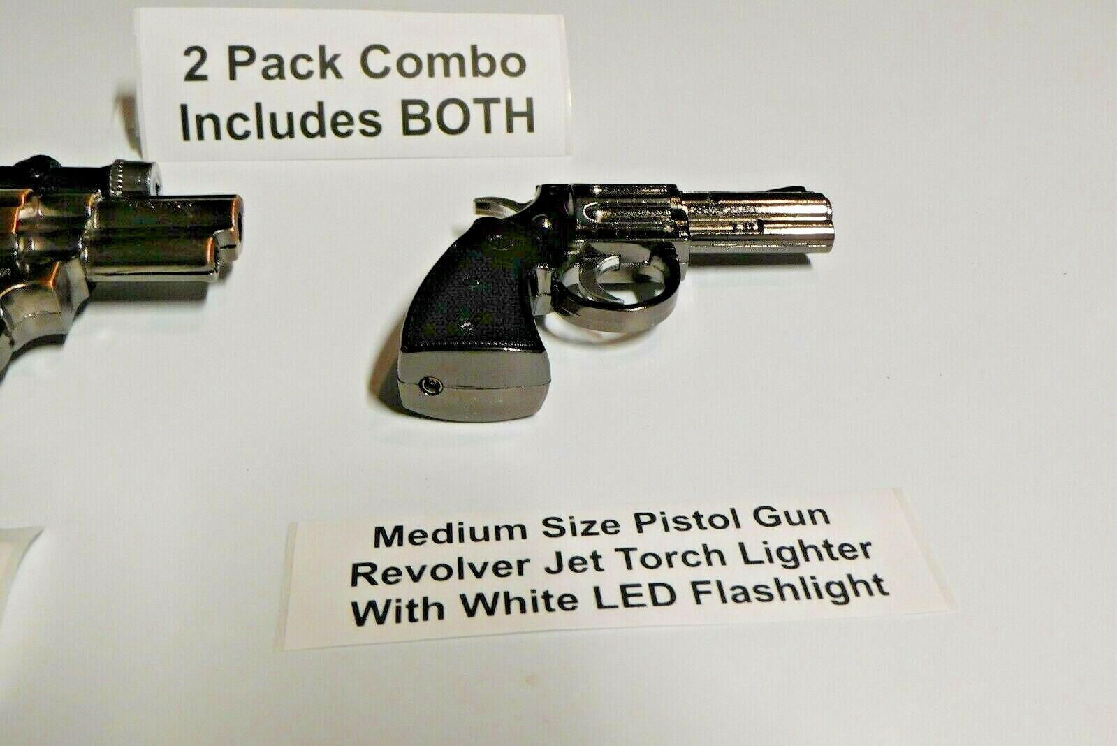 Combo Extra Large .357 Magnum and Medium Size Gun Shape Jet Torch Lighters USA