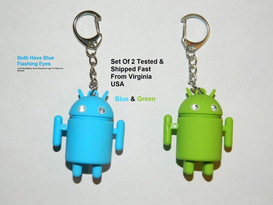 Pair Android Robot Style Keychain Blue LED Eyes Cool Sound Effects Green Blue 