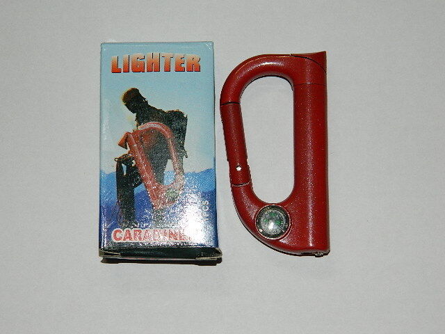 Carabiner D Ring Shaped Butane Lighter With Compass 4 Available Colors USA Stock