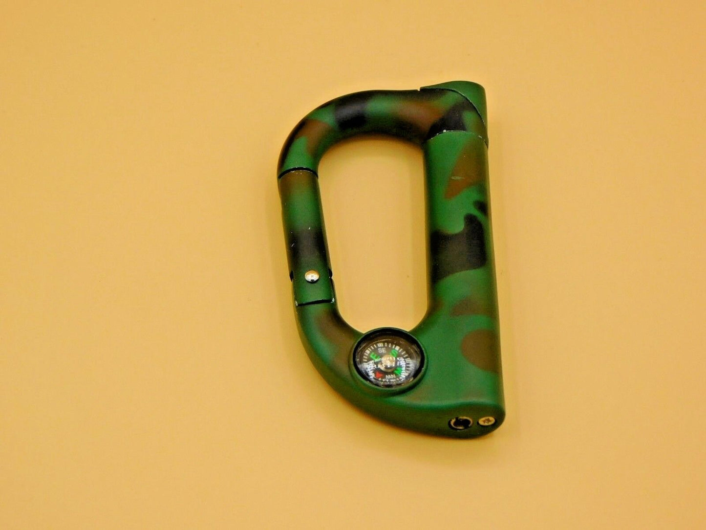 Carabiner D Ring Shaped Butane Lighter With Compass 4 Available Colors USA Stock