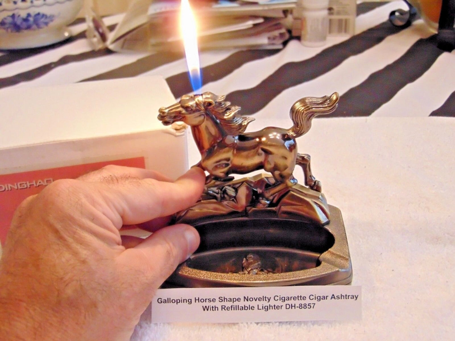 Novelty Galloping Horse Shape Ashtray With Refillable Lighter USA Stocked