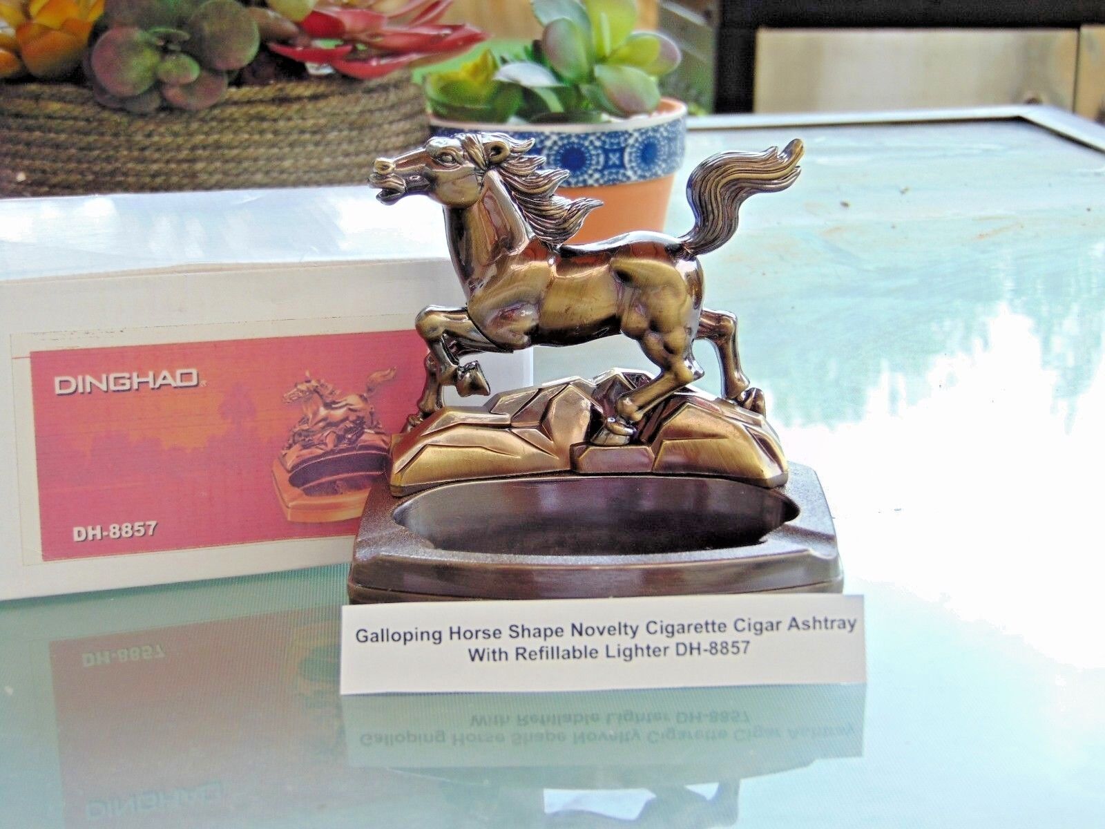 Novelty Galloping Horse Shape Ashtray With Refillable Lighter USA Stocked