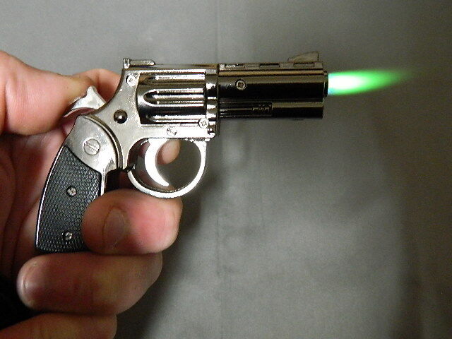 Medium Size Pistol Gun Revolver Jet Torch Lighter With White LED Flashlight USA