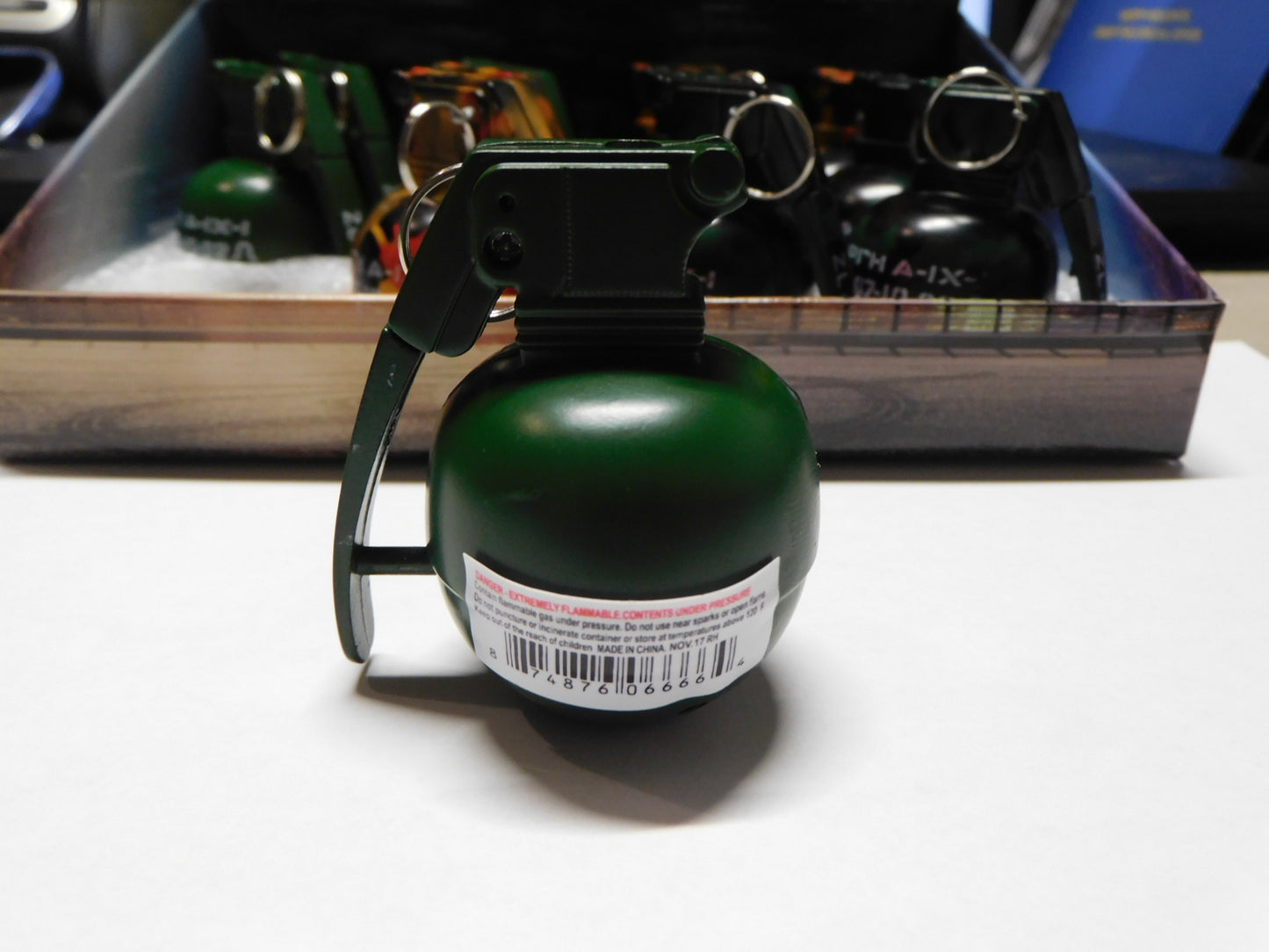 Solid Green Novelty Grenade Shape Butane Lighter With Realistic Sound Effects