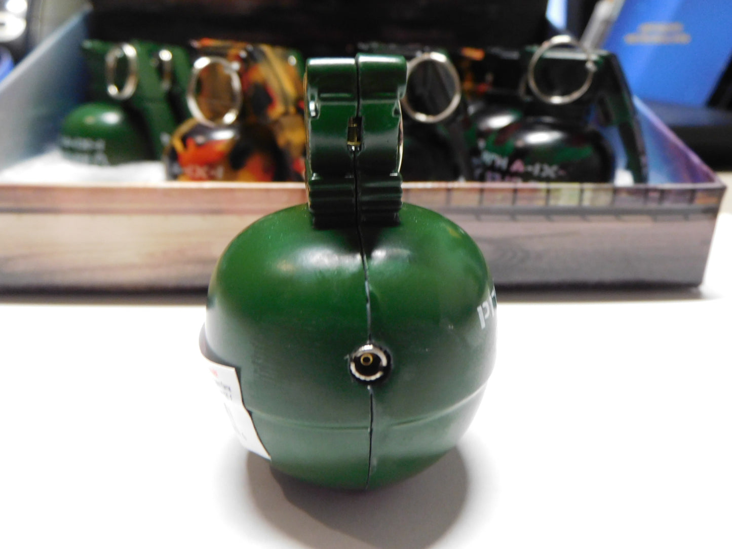 Solid Green Novelty Grenade Shape Butane Lighter With Realistic Sound Effects